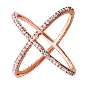 Sterling Silver 925 Rose Gold Plated Four Way CZ Ring